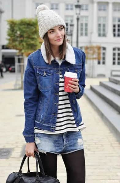 Wear with Navy and White Striped Tee & Denim Shorts