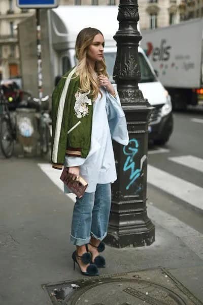 Green Jacket with White Long Shirt