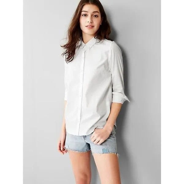 White Shirt with Light Blue Denim Shorts