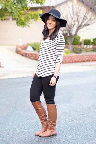 Wear with Black and White Striped Tee & Knee High Boots