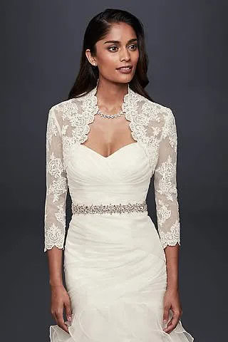 White Sweetheart Neckline Wedding Dress with Lace Shawl