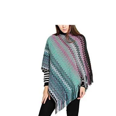 Grey and Black Zig-Zag Printed Wrap Shawl Sweater with Skinny Jeans