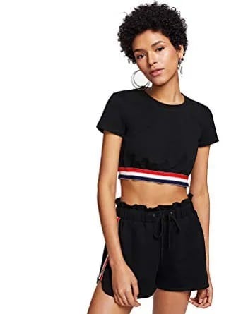 Black Cropped Tee with Matching Mini Cotton Shorts