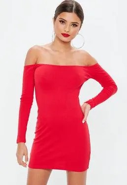 Orange Off The Shoulder Mini Bodycon Dress