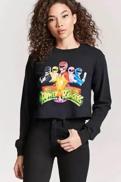 Black Vintage Cartoon Graphic Long Sleeve T Shirt with Skinny Jeans