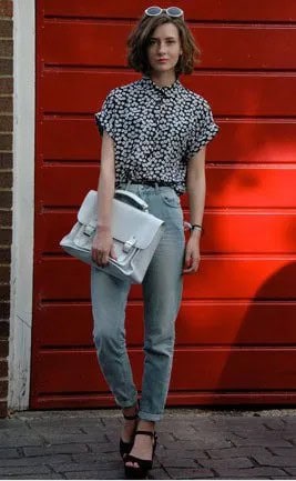 Black and White Polka Dot Shirt with Grey Boyfriend Jeans