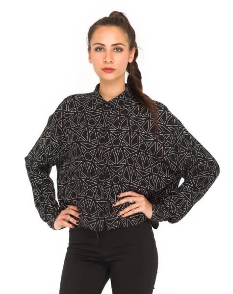 Black and White Printed Batwing Shirt