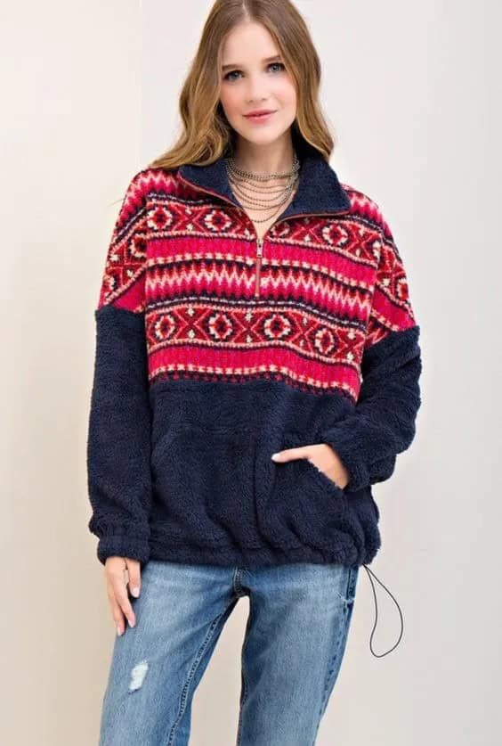 Aztec Print Fleece Pullover