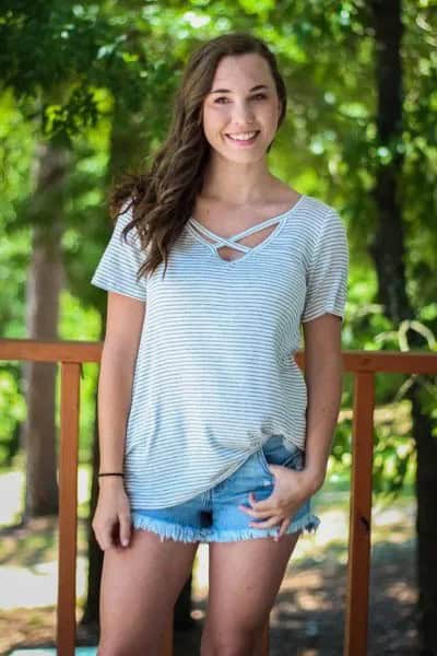 Grey Striped Criss Cross T Shirt with Denim Shorts