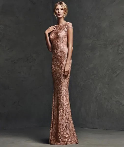 Rose Gold Sequin Bodycon Floor Length Dress