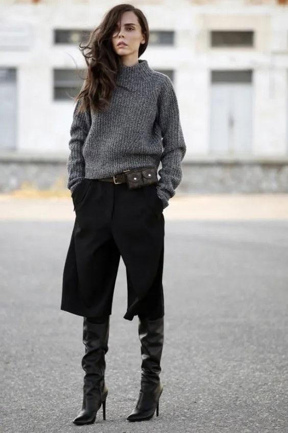 Short Culottes with Over the Knee Boots