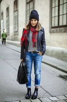 Wear with Black and White Striped Tee & Plaid Scarf