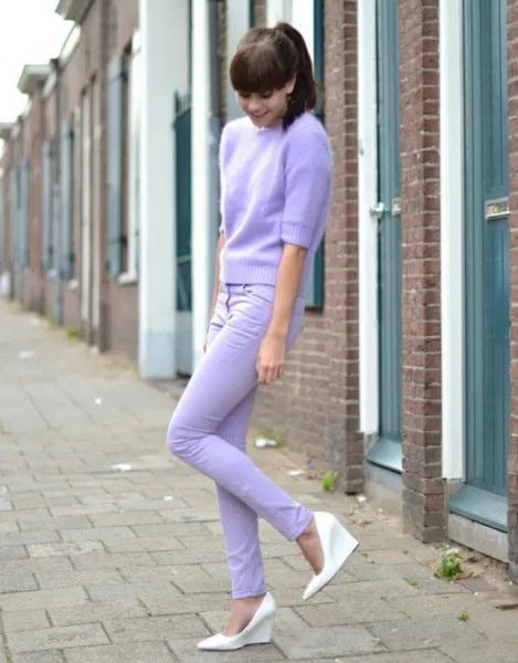 Pink Mohair Sweater with Light Blue Skinny Jeans