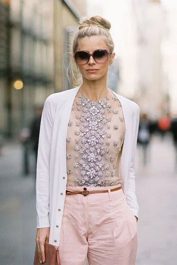 White Cardigan with Embellished Top