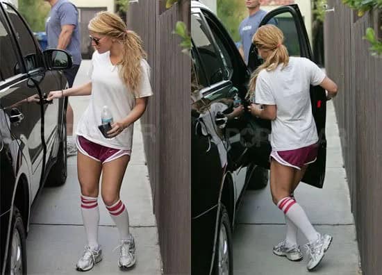 White Oversized T Shirt with Running Shorts & Knee High Socks