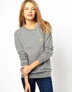 Grey Crew Neck Sweatshirt with Front Pocket