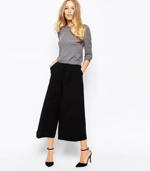 Grey Sweater and Wide Leg Capri Pants