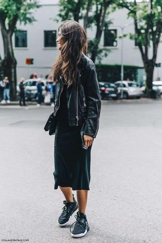 Black Leather Moto Jacket & Dresses