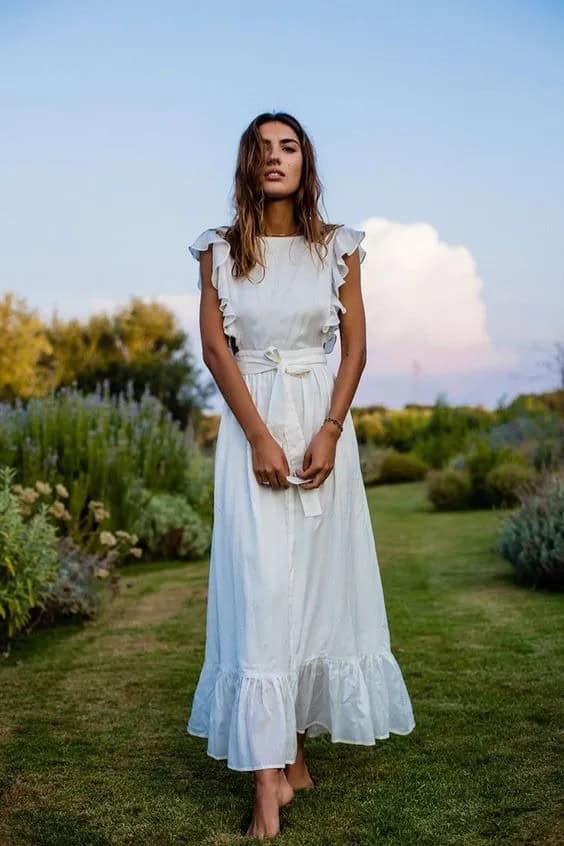 Blue and White Ruffle Maxi Dress