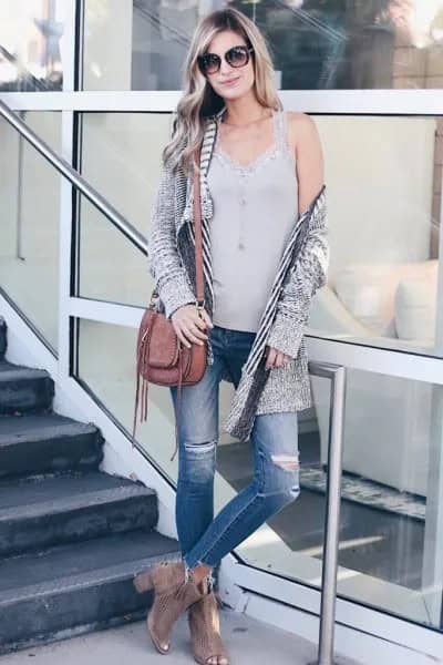 Wear with Heather Grey Long Knit Cardigan & Jeans