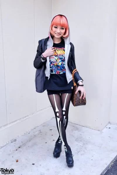 Black Velvet Blazer with Vintage Graphic T Shirt & Mini Shorts