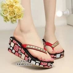 Red and Black Printed Asian Style Flip Flop with Mini Shift Dress