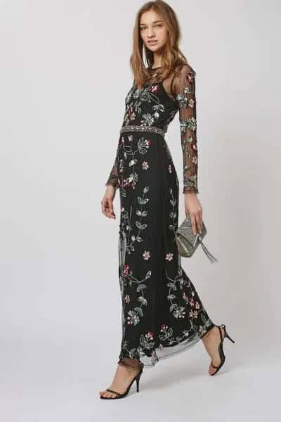 Black Spaghetti Strap Maxi Floral Dress