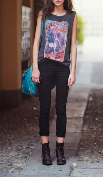 Wear with Grey Sleeveless Print Tee & Cuffed Black Jeans