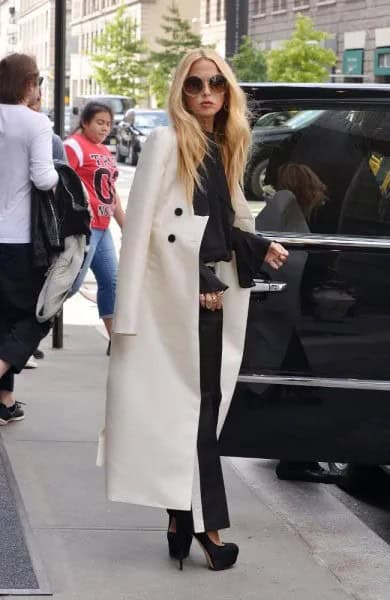 White Maxi Blazer Over Black Shirt & Dress Pants