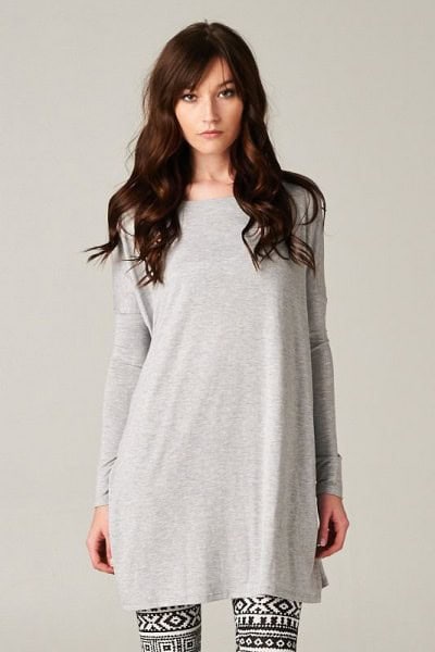 Grey T Shirt Dress with Tribal Printed Leggings