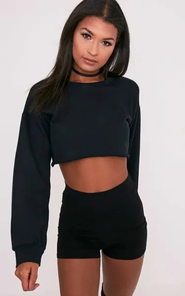 Black Cropped Sweatshirt & Shorts