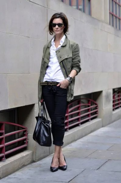 Grey Blazer with White Button Up Shirt & Cuffed Black Jeans