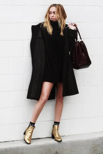 Wear with Black Long Coat & Gold Boots