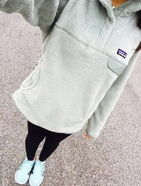 Grey Long Hoodie with Black Leggings & White Sneakers