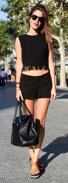 Wear with Black Sleeveless Fringe Crop Top