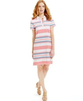 Rainbow Color Striped Polo Shirt Dress