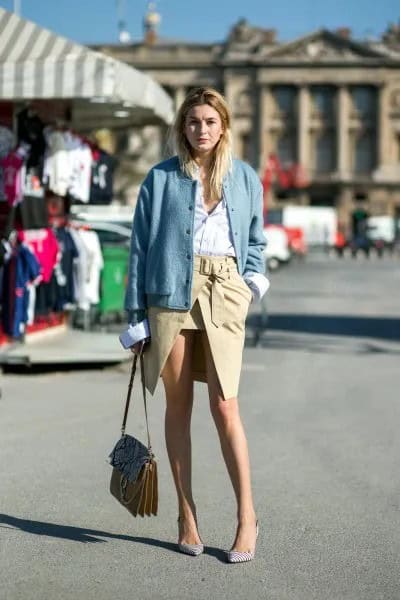 Blue Bomber Jacket with Cargo Wrap Skirt