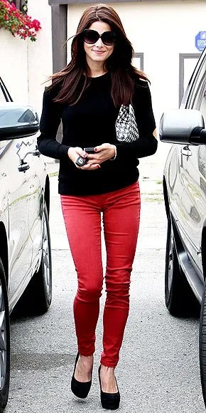 Red Skinny Jeans with Black Slim Fit Sweater