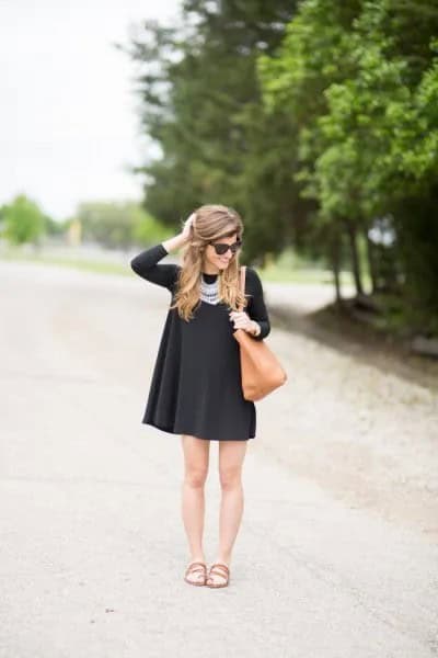 Black Swing Dress with Statement Necklace