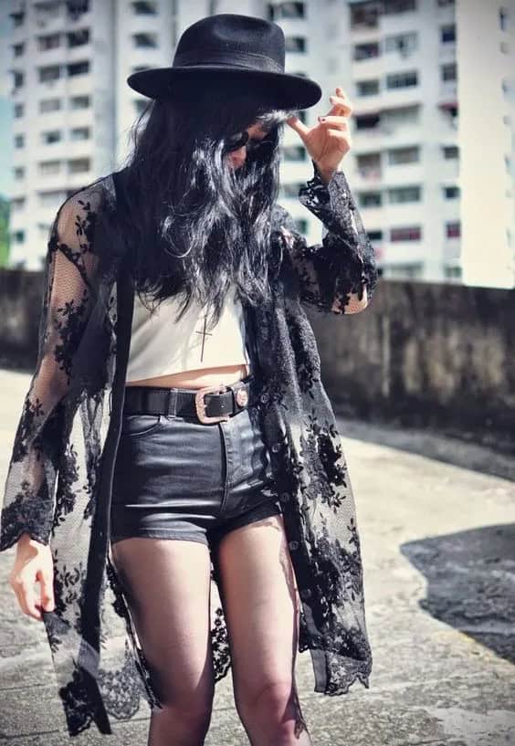 Grunge Look + Black Lace Kimono