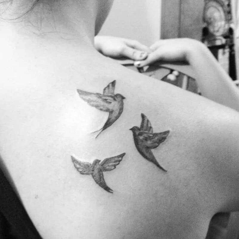 Flying Dove Tattoo on Upper Back