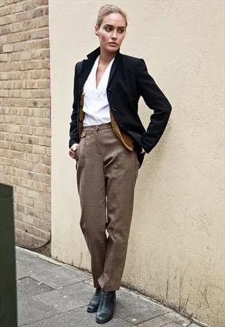 Brown Baggy Tweed Pants with Oversized Blazer