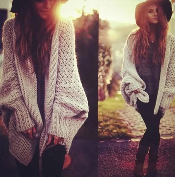 White Cable Knit Cardigan with Black Shift Dress