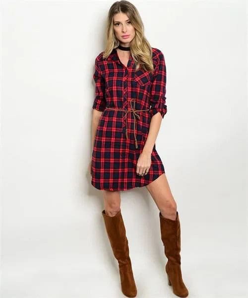 Plaid Shirt Dress with Black Choker