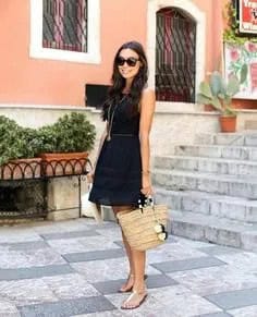 Chiffon Mini Sundress with Straw Purse