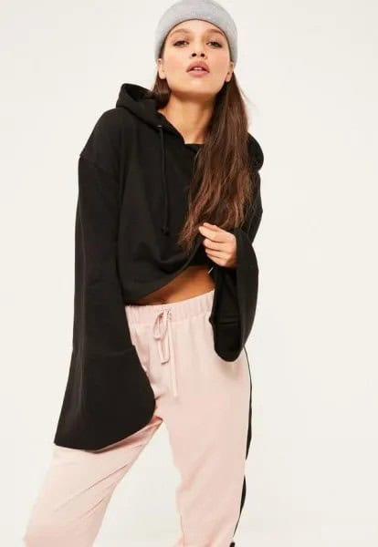 Bell Sleeve Black Hoodie with White Sweatpants