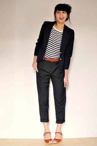 Cuffed Chinos with Striped Tee & Black Blazer