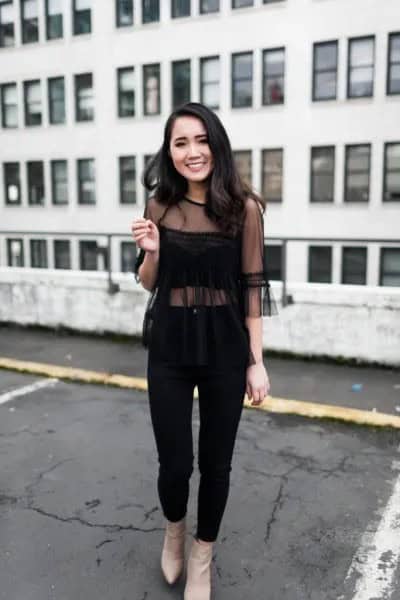 Black Chiffon Sheer Overlay over Crop Top