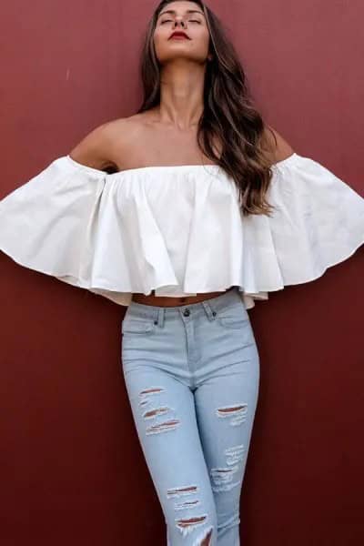 White Bell Sleeve Off Shoulder Top