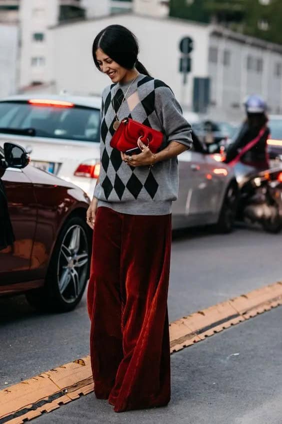 Dark Red Velvet Pants and Sweater